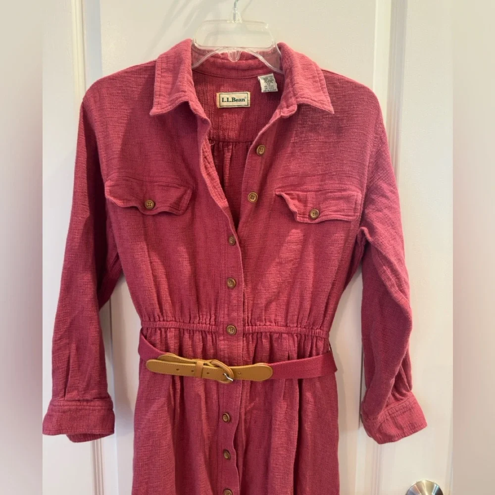LL Bean‎ Pink Button Up Dress Belted